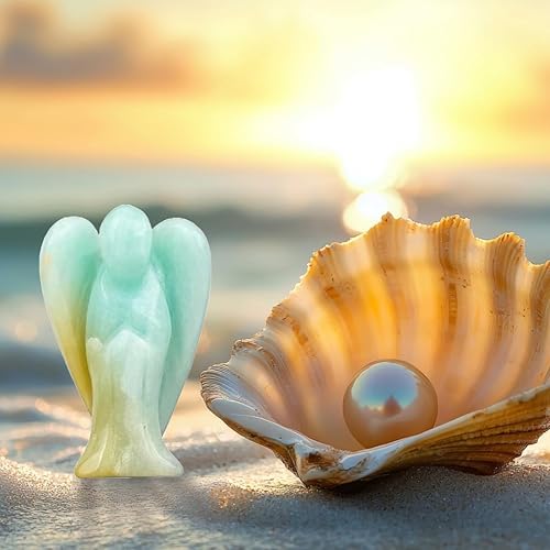 Miniatura 4 de Earth Therapy Ángel de la guarda de bolsillo con tarjeta de oración de serenidad, figura de piedra curativa de cristal natural de amazonita, regalo