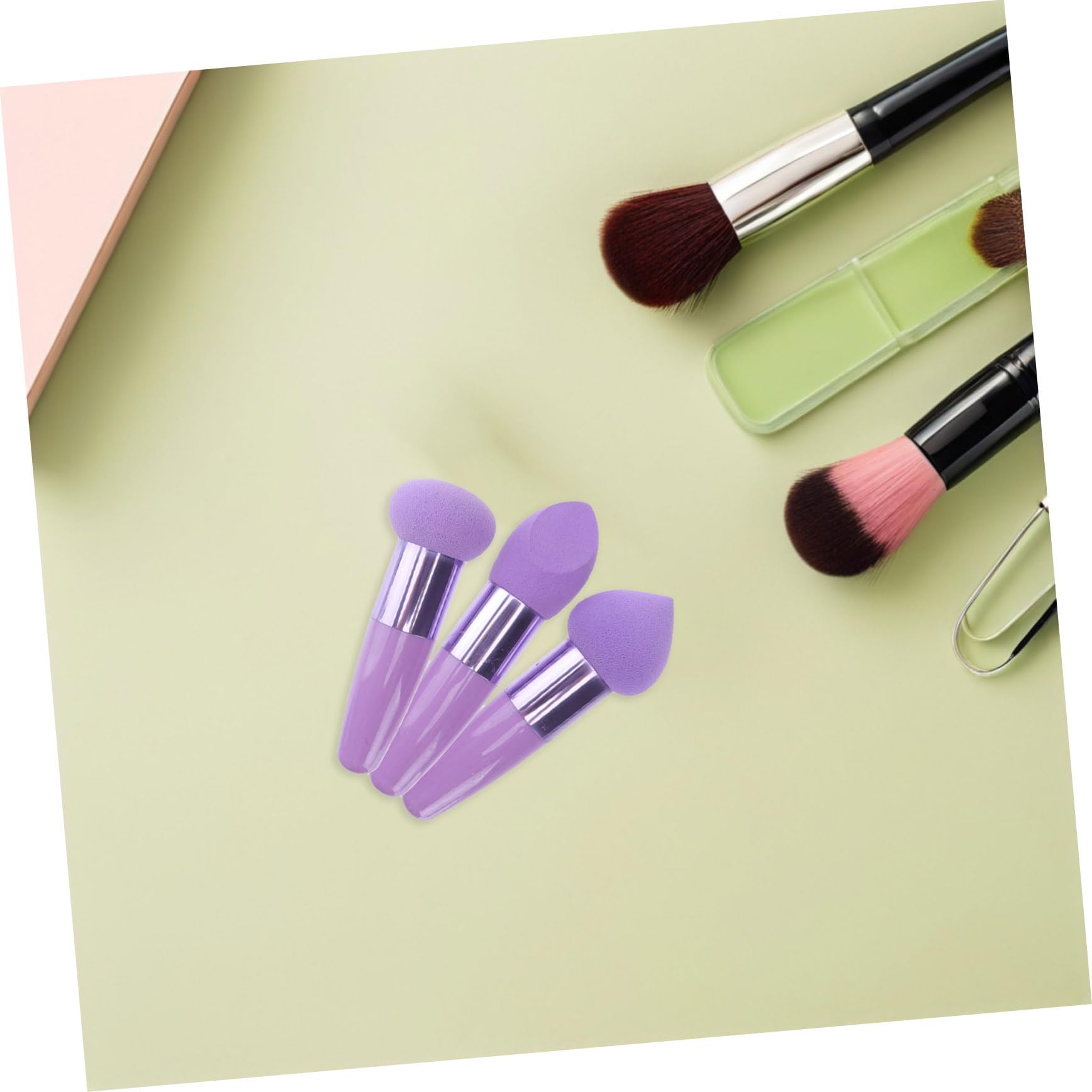 Mikikit Set 2 Pennelli Make Up Spugnetta in Lattice Porpora, Strumento Multiuso per Correttore e Blush Manico Ergonomico e Design Portatile