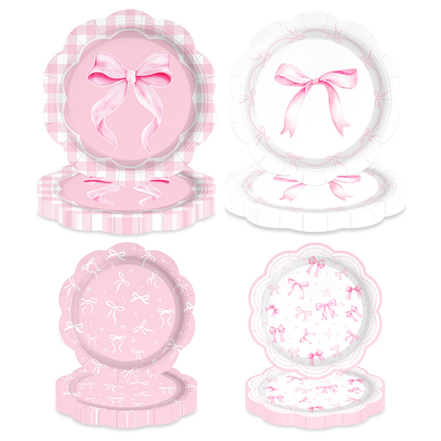 ENCETARDE Pink Bow Party Decorations, Bow Party Tableware, 20PCS 9-inch Dinner Plates 20PCS 7-inch Desserts Plates for Coquette Girl Birthday Party Decoration Supplies, Serves 20