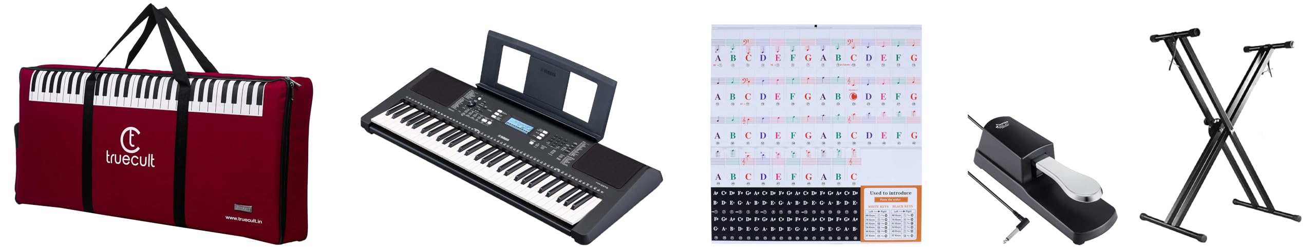 YAMAHA PSR-I500 61-Keys Keyboard & Adaptor with Padded Bag + Piano Stand + Sustain Pedal & Piano Key Note Stickers