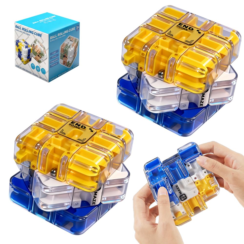 HuaMuDM 2 Stück 3D Labyrinth Würfel Puzzle,3D-Zauberwürfel-Kugel Mit Rollenden Kugeln,Großes Labyrinth 3D Puzzle Würfel,Gehirntrainingsspielzeug zum Stressabbau,Für Schulen,Partys,Familientreffen