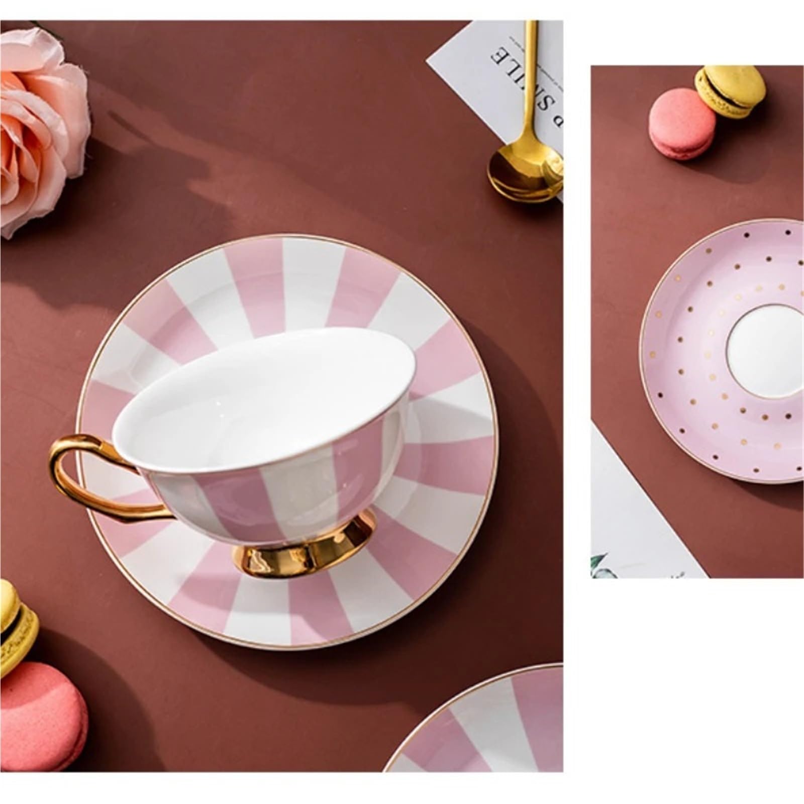 Taza de café de cerámica con platillo, Taza de té de Color, Tazas de Leche y café con Leche, Juego de Tazas de té de cerámica(Stripe)
