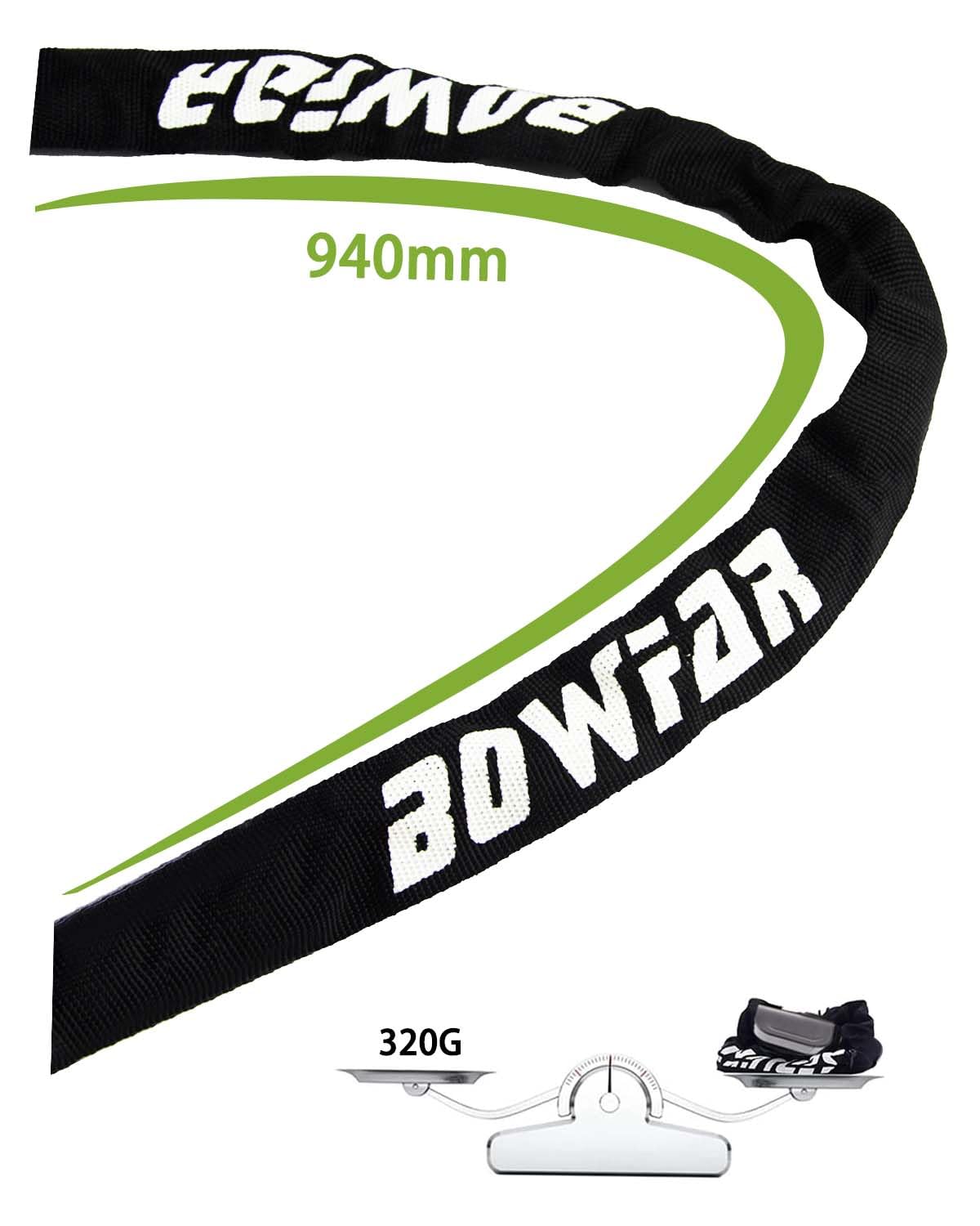 Bowfar Zapięcie rowerowe na wysoki poziom bezpieczeństwa 5, zabezpieczenie przed kradzieżą, zapięcie rowerowe z kluczem, zapięcie łańcuchowe do roweru, motocykla, skutera