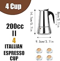 Vista 3 de 4 Tazas Cafetera de Espresso para Estufa Olla Moka de Acero Inoxidable Percolador de Estufa Cafeteras Italianas Capaces de Mocha Máquina Greca
