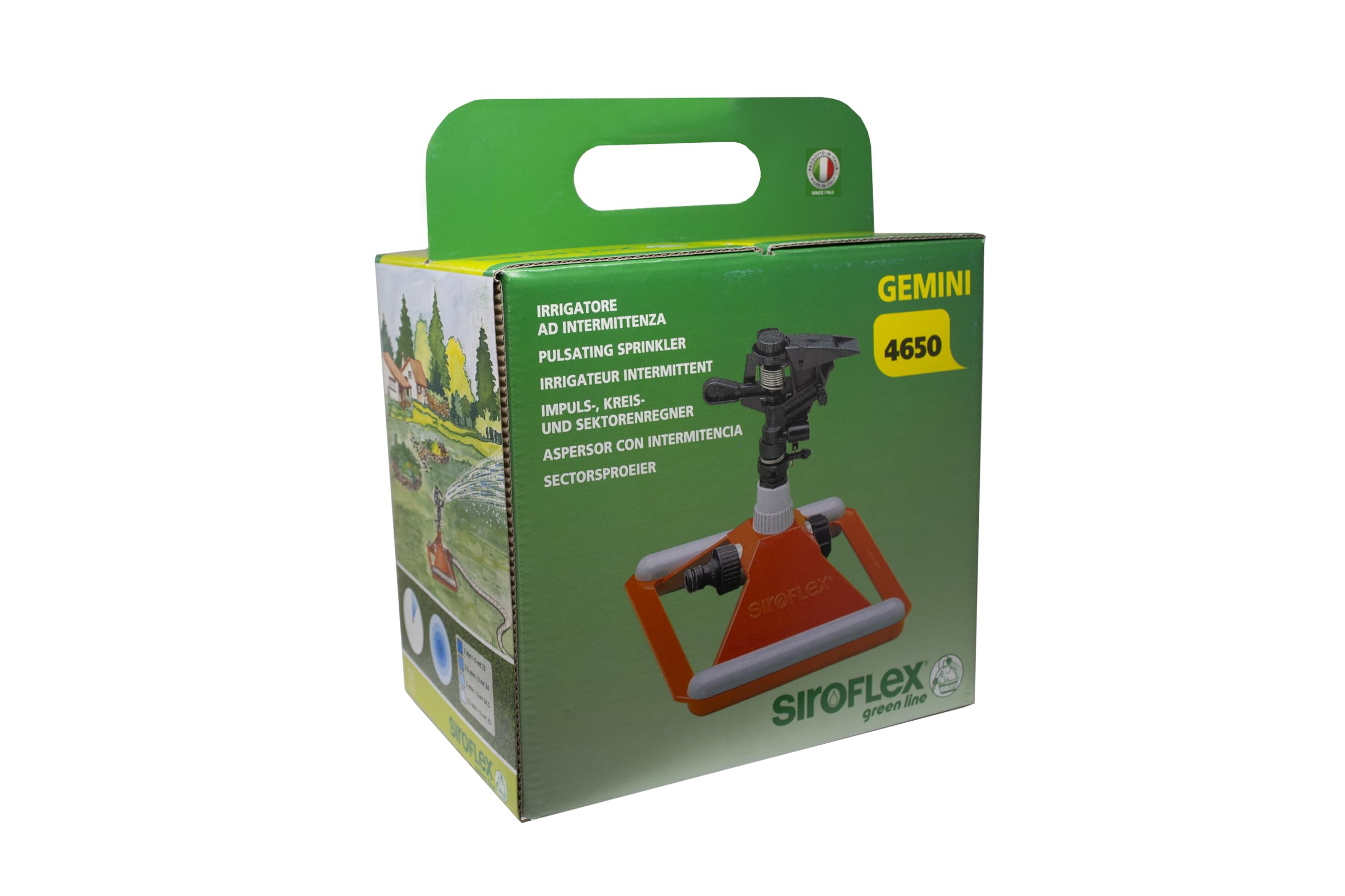 Siroflex 4650/S Arroseur Canon à Impulsion 0°-360°, Arroseur Jardin Ø 23-25 m avec Piquet, Arroseur Automatique à Battement pour Pelouse, Filtre INOX, Made in Italy