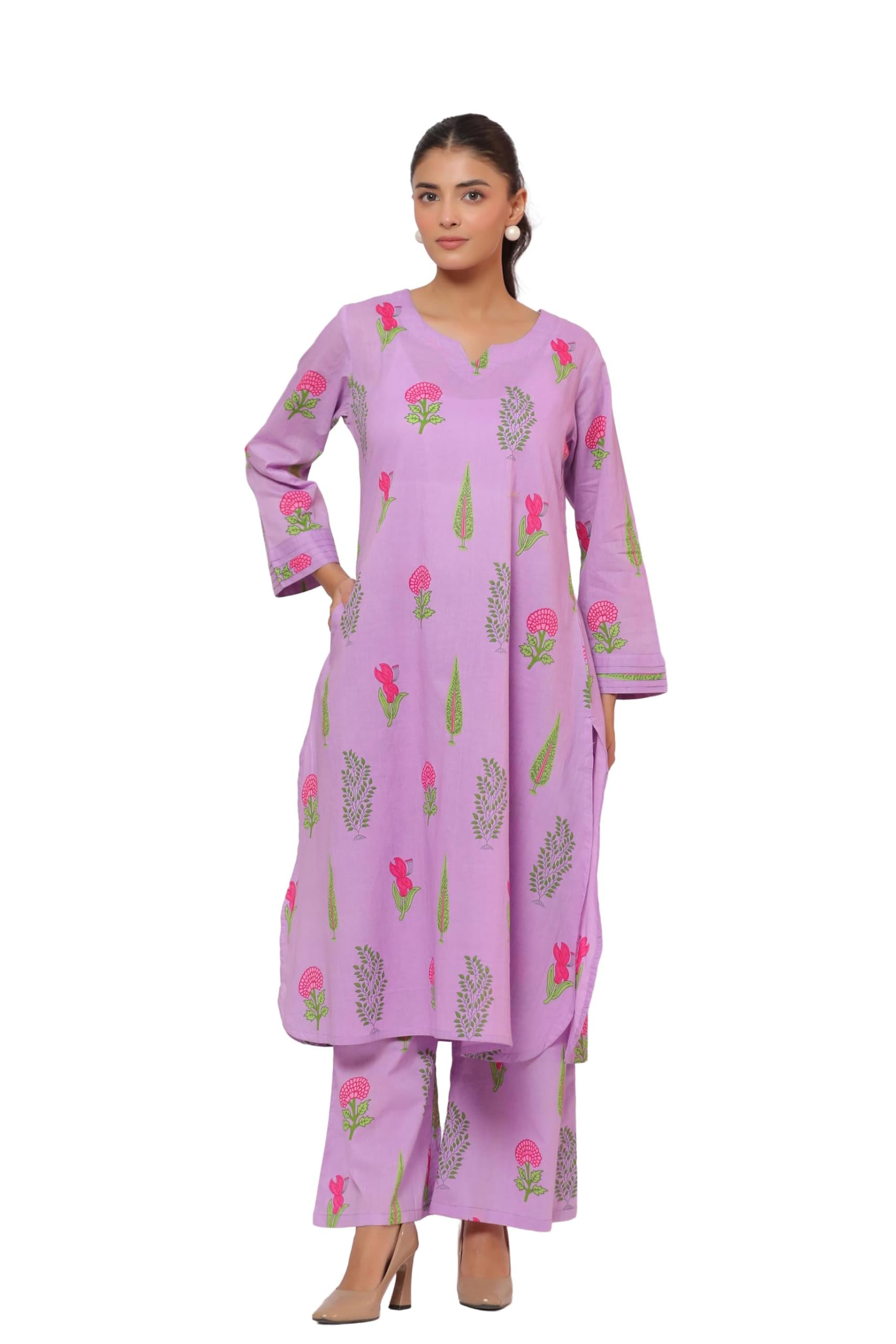 Lilac Glow Mughal Boota Cotton Co-ord Set for Women-image-40