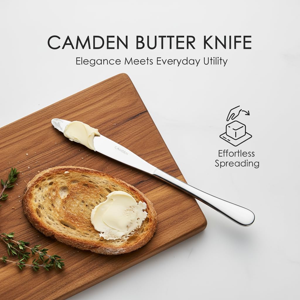 CAMDEN Premium Stainless Steel Butter Knives Set of 2 (21cm, 3.5mm Thick) | Elegant Silver Finish, Rust Resistant, Ideal for Spreading Butter & Jam 3