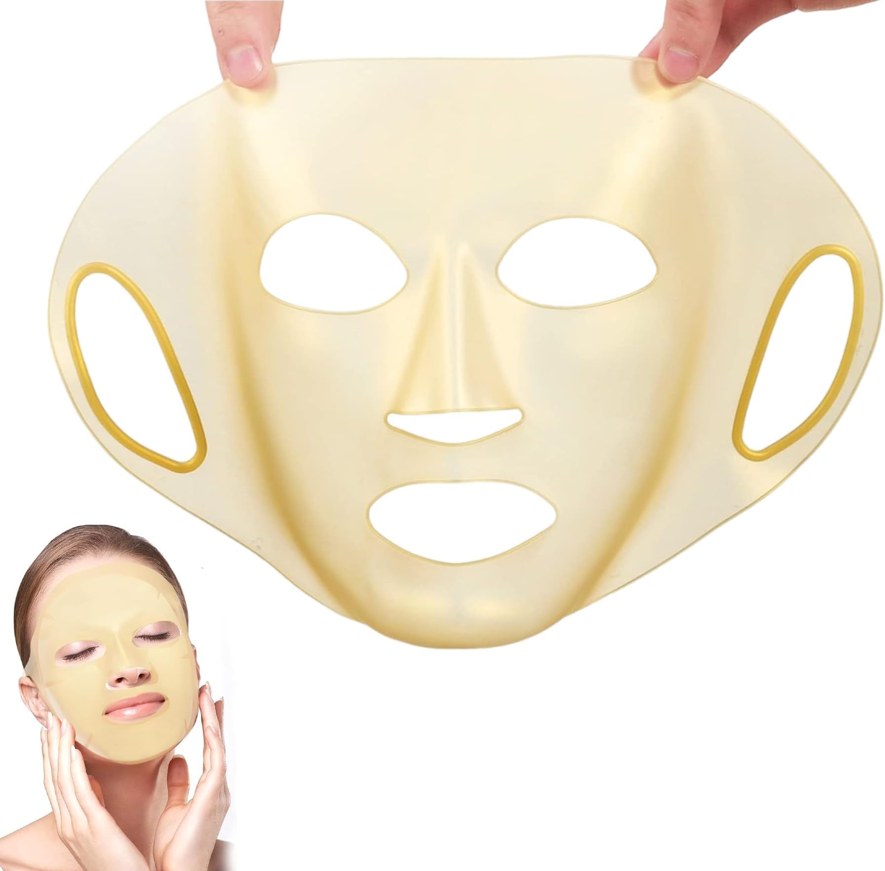 Silicone Sheet Mask Cover Reusable Moisturizing Facial Mask Cover For Sheet Mask Sheet Mask Holder For Slow Down The Evaporation Of Mask Essence Face Beauty Tool-Golden, 1 Count