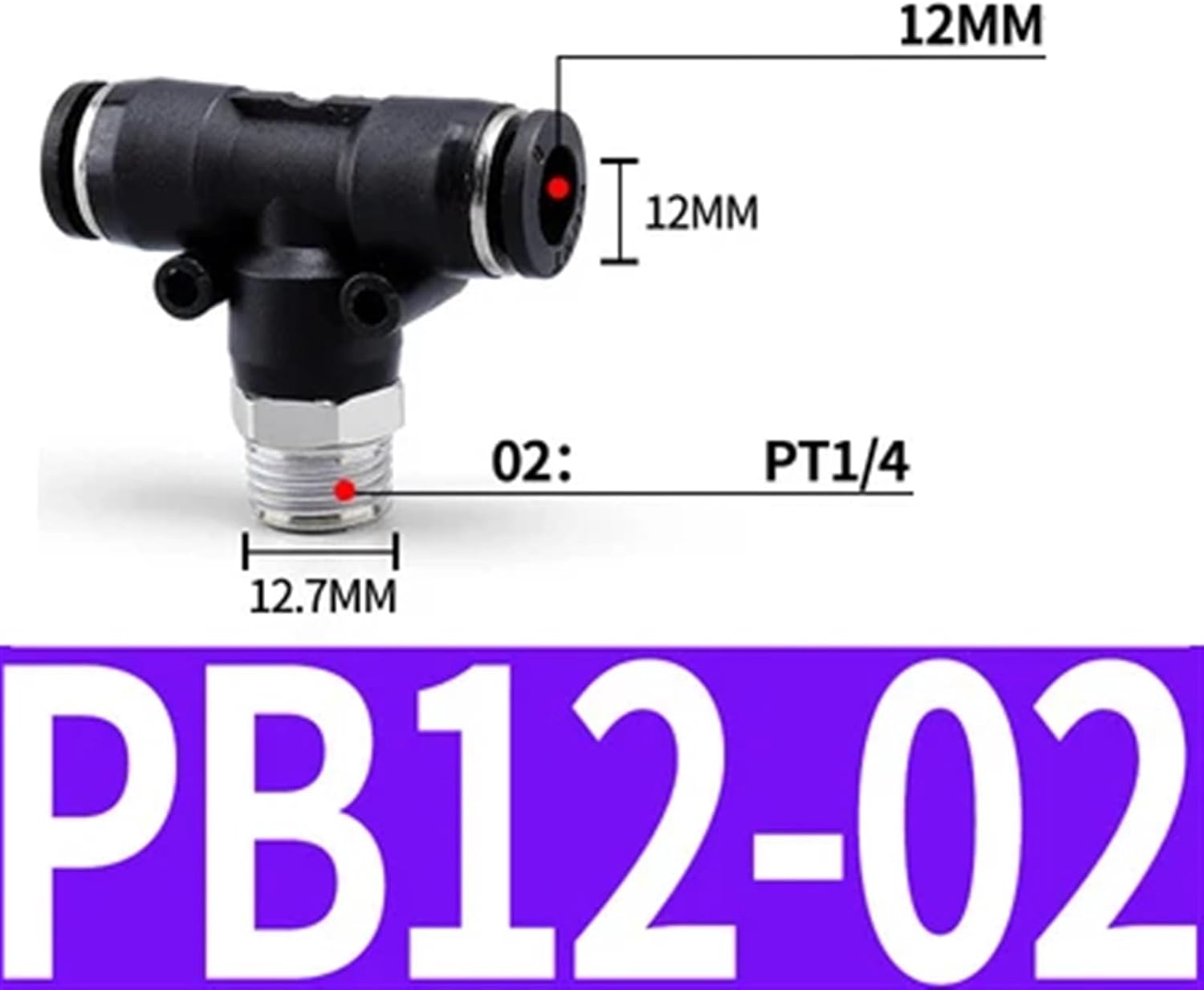 Black PB Pneumatic Quick Coupling Hose Fitting Tee Male Thread 1/8 3/8 1/2 1/4" PU Air Hose 4 6 8 10 12mm(PB12-02)