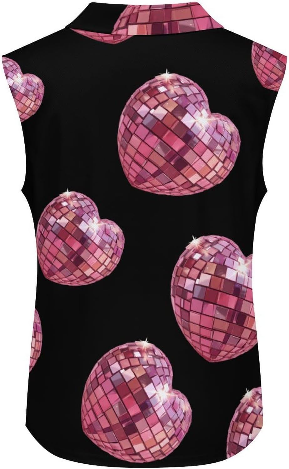 Heart-Shaped Disco Ball Womens Sleeveless V Neck Golf Polo Shirts | Collared Tank Tops