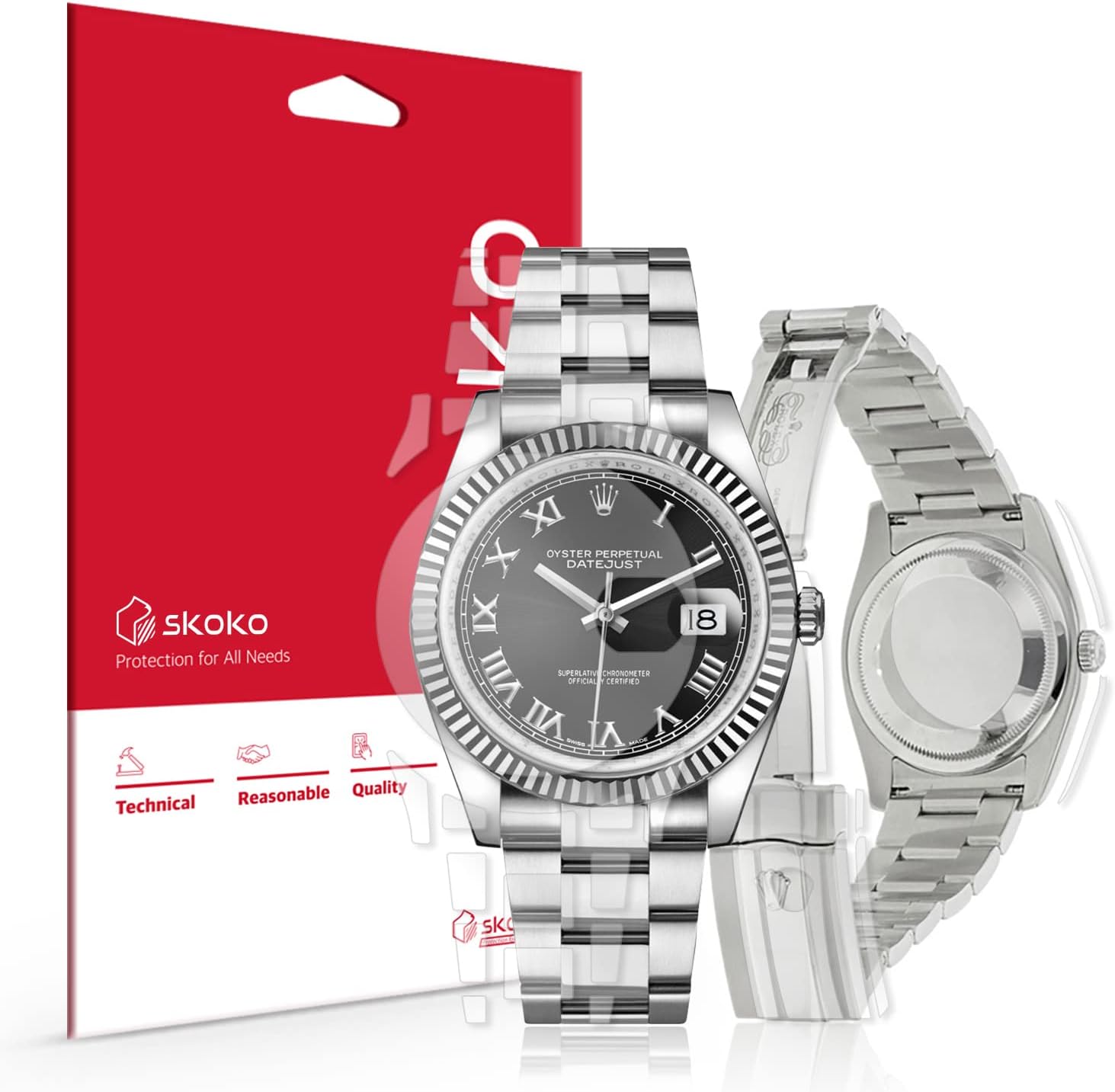 skoko 2 Pack Full Body Protective Film Compatible with Rolex Dayjust 36mm, Glossy Clear Skin, Full Coverage, Anti Scartch, Easy Installation