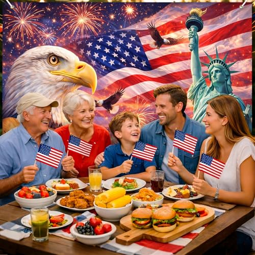 Image of BlissYard 4th of July Backdrop Independence Day Patriotic Decorations American Flag Bald Eagle Statue of Liberty 8x6ft Veterans Day Memorial Day Patriotic Party Banner Photo Booth Background