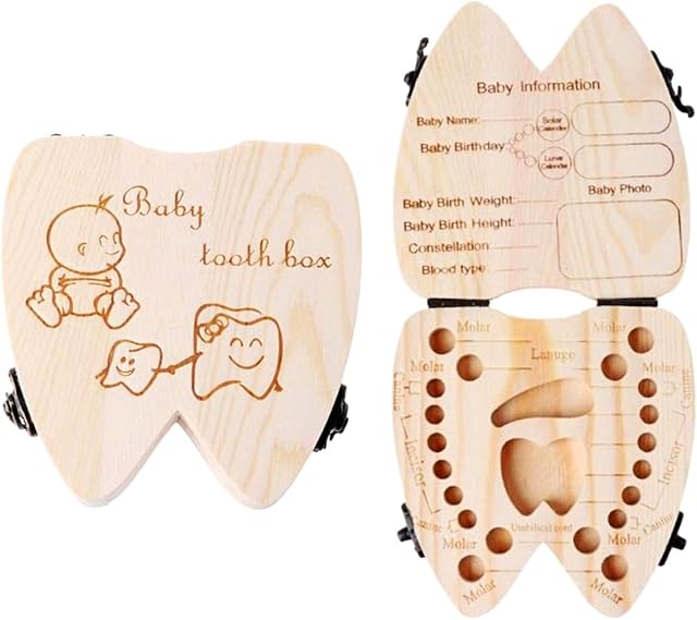 JZK Wooden Baby Milk Teeth Storage Keepsake Box Baby Tooth Holder for 4-12 Years boy Girl Kids Birthday Present Little Children Christening Gift