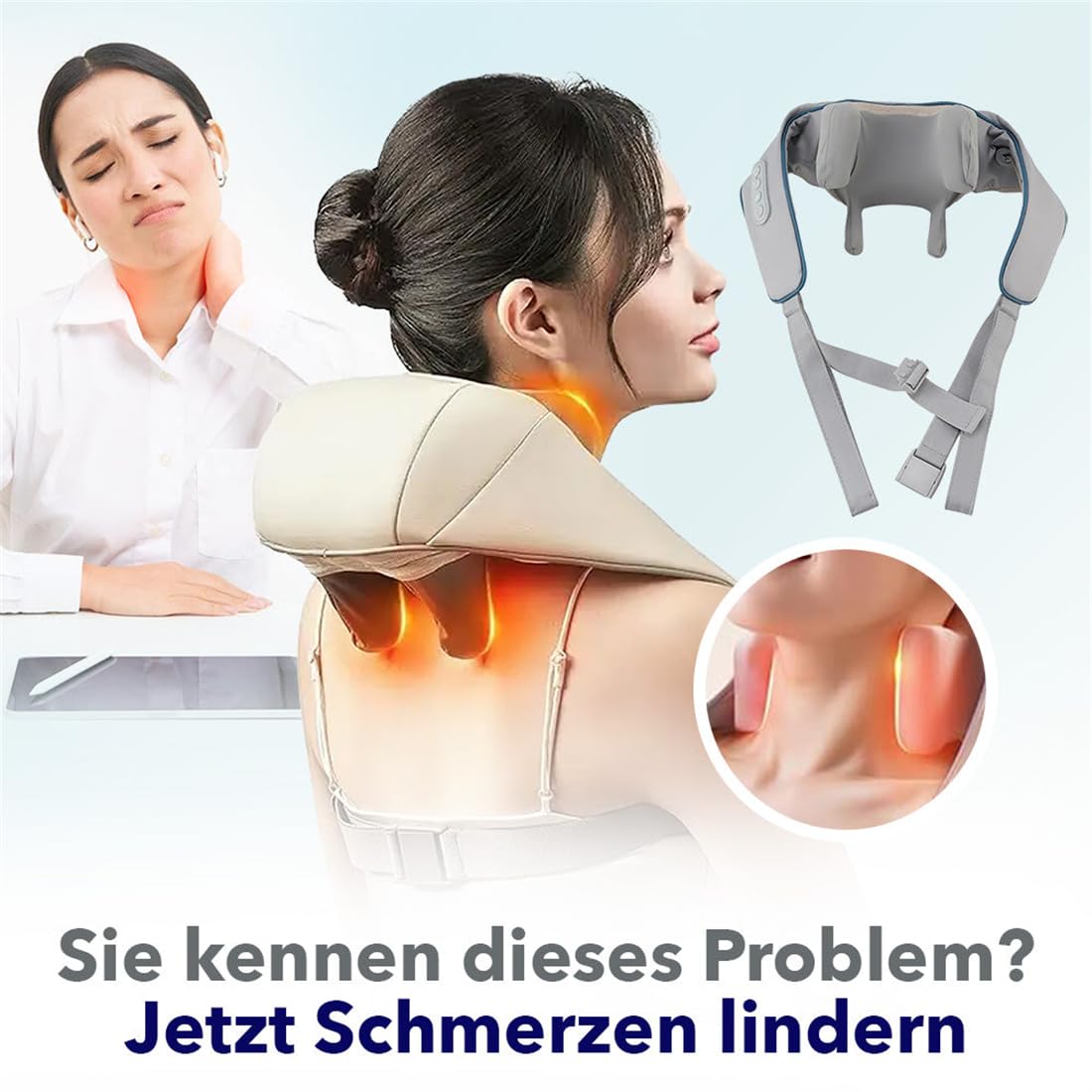 Shiatsu Massagegerät mit Wärmefunktion, 6 Rotationsköpfe, Kabellos – Tiefenwirksame Nacken- & Schultermassage für Büro, Zuhause – Ideal für Berufstätige, Sportler & Senioren