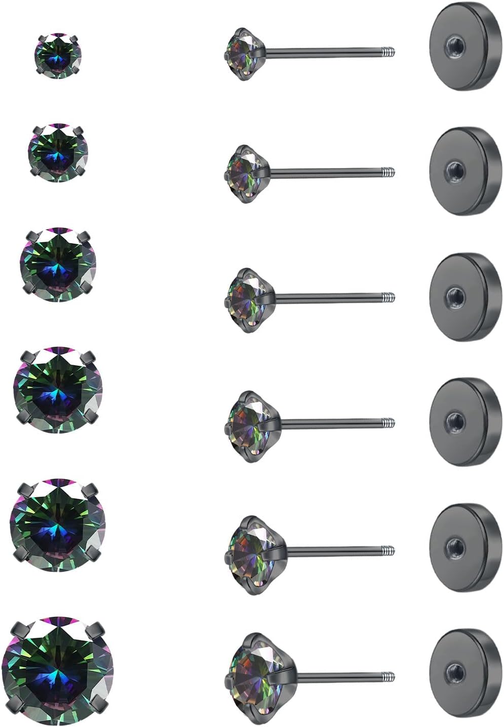 6 Pairs 14K Cubic Zirconia Stud Earrings for Women Men 20G Screw Flat Back Earrings 316L Stainless Steel Cartilage Earrings Hypoallergenic Men Earrings