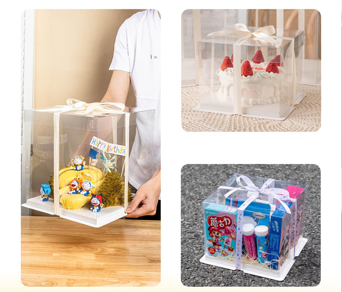 Kristall-Kuchenbox 3 Etagen – Transparent, 15,2 Cm, Mit Rosa Spitzenband, Für Geschenke Und Präsentation
