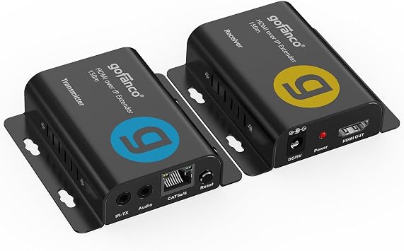 gofanco HDMI Over IP Extender 1080p 60Hz EXHDIP-150 | Transmit HDMI Signals up to 492ft Over Cat5e/6, IR Control, Audio Extraction, One-to-Many Support & Plug and Play