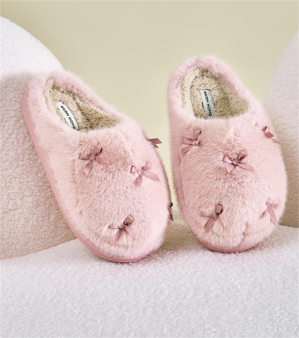 Women's Cute Plush Home Butterfly Knot Cotton Comfortable Thick Bottom Outdoor Winter Indoor Soft Warm Slippers - Image 6
