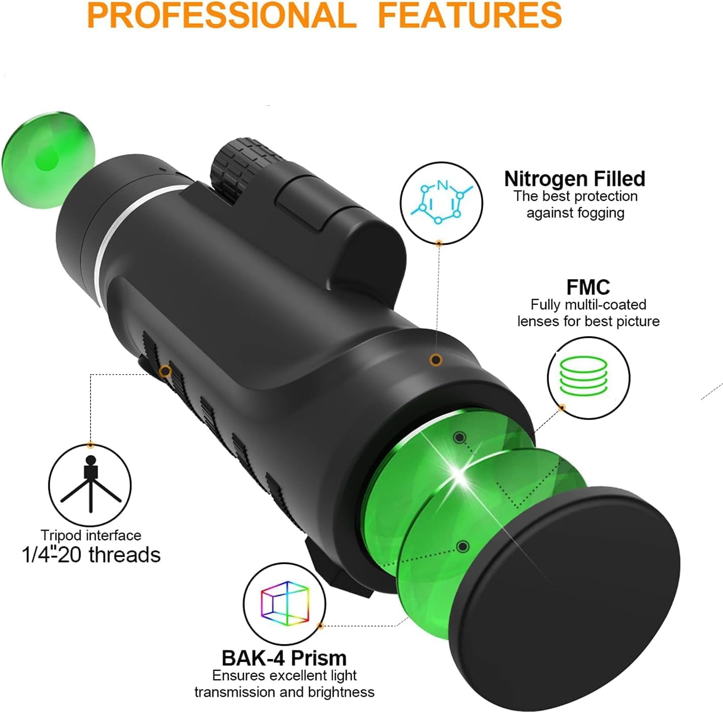 Monocular Telescope 16x52 High-Power Monocular Telescope with Smartphone Tripod, Portable Bag - Ideal for Bird Watching, Hunting, Hiking, Camping - Large Vision