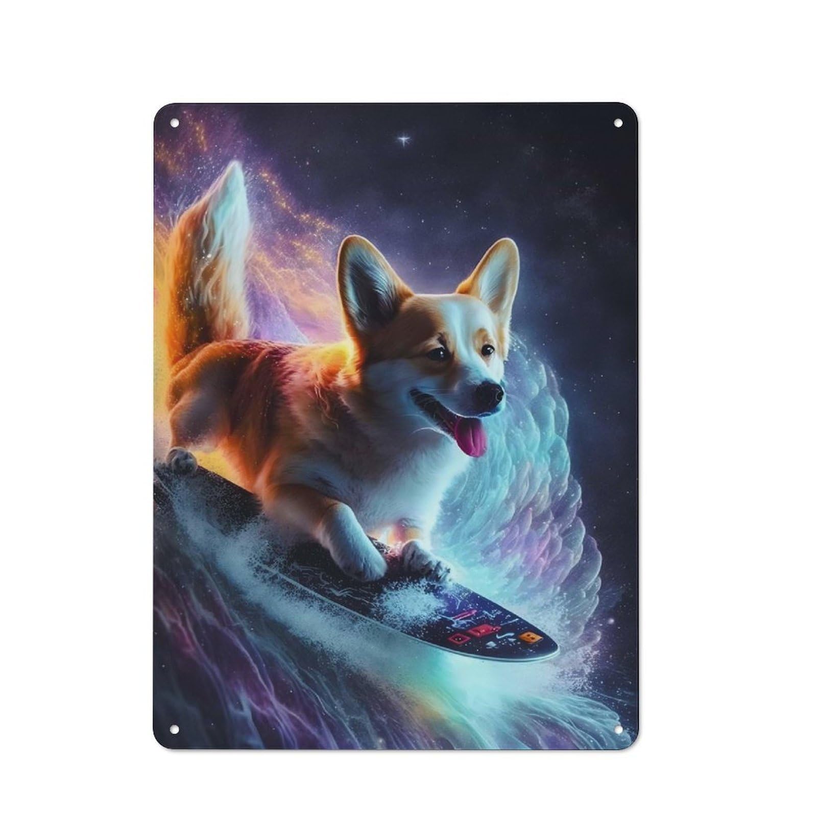 Junmoney Amazing Dog Surfing Cosmic Tin Wall Plaque 40X30cm With For Pub Or Café, With Clear Vintage Wall Decor Character