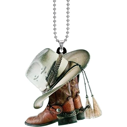 Car Hanging Accessories White Cowboy Hat Car Charm - Mirror Cowboy Hat Car Mirror Hanging Accessories - Car Decorations Christmas Tree Ornament Festival Ornaments Gift.