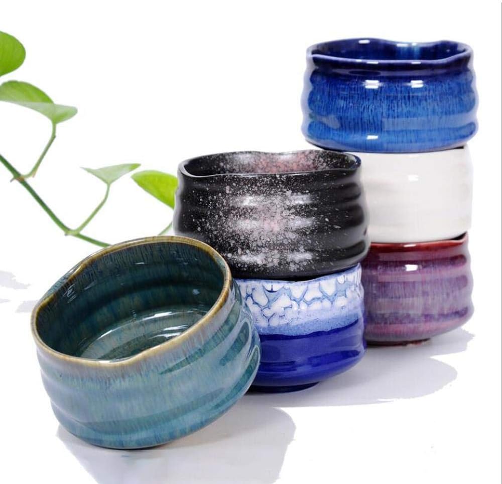 Matcha Bowl Japanese Matcha Tea Set 550ml Transmutation Glaze Japan Matcha Green Tea Ceramic Bowl Japanese Ceremony Chawan Cup,White Blue (White)