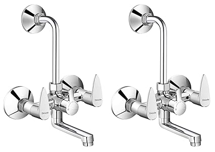 DRIZZLE VST111-2 Vista Wall Mixer 2in1 Tap Brass with Complete Accessories | Chrome Plated | Quarter Turn | Foam Flow (Combo of 2 Pieces)