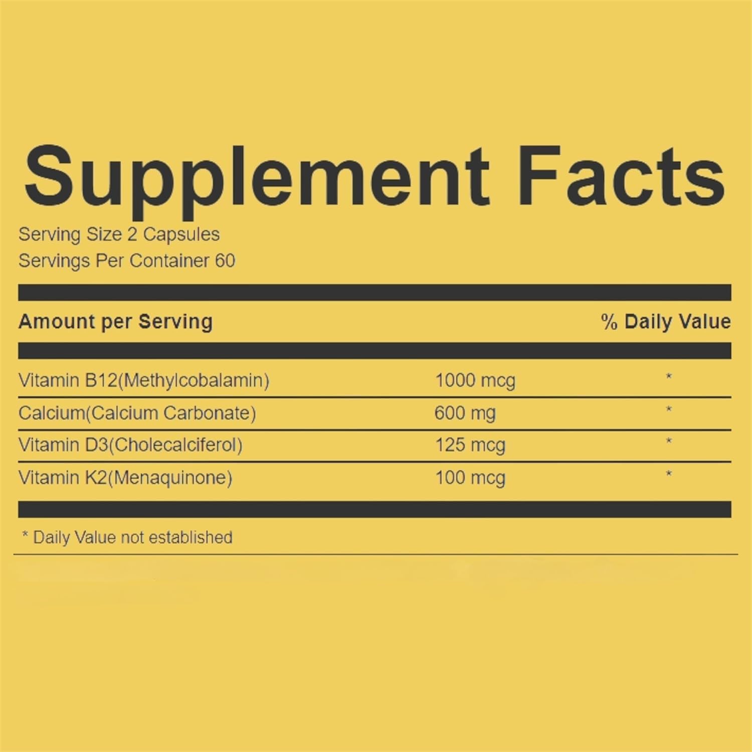 Extra Strength 4-in-1 Calcium 600mg + Vitamin D3 5000iu + K2 + B12 Natural Supplement Complex for Bone and Immune Health, 2 Month Supply, 120 Softgels