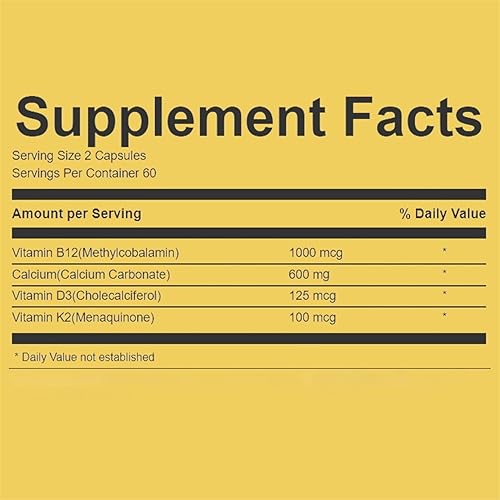 Miniatura 6 de Calcio 4 en 1 extra fuerte 600 mg + vitamina D3 5000iu + K2 + B12 suplemento natural complejo para la salud ósea e inmunológica, suministro de 2