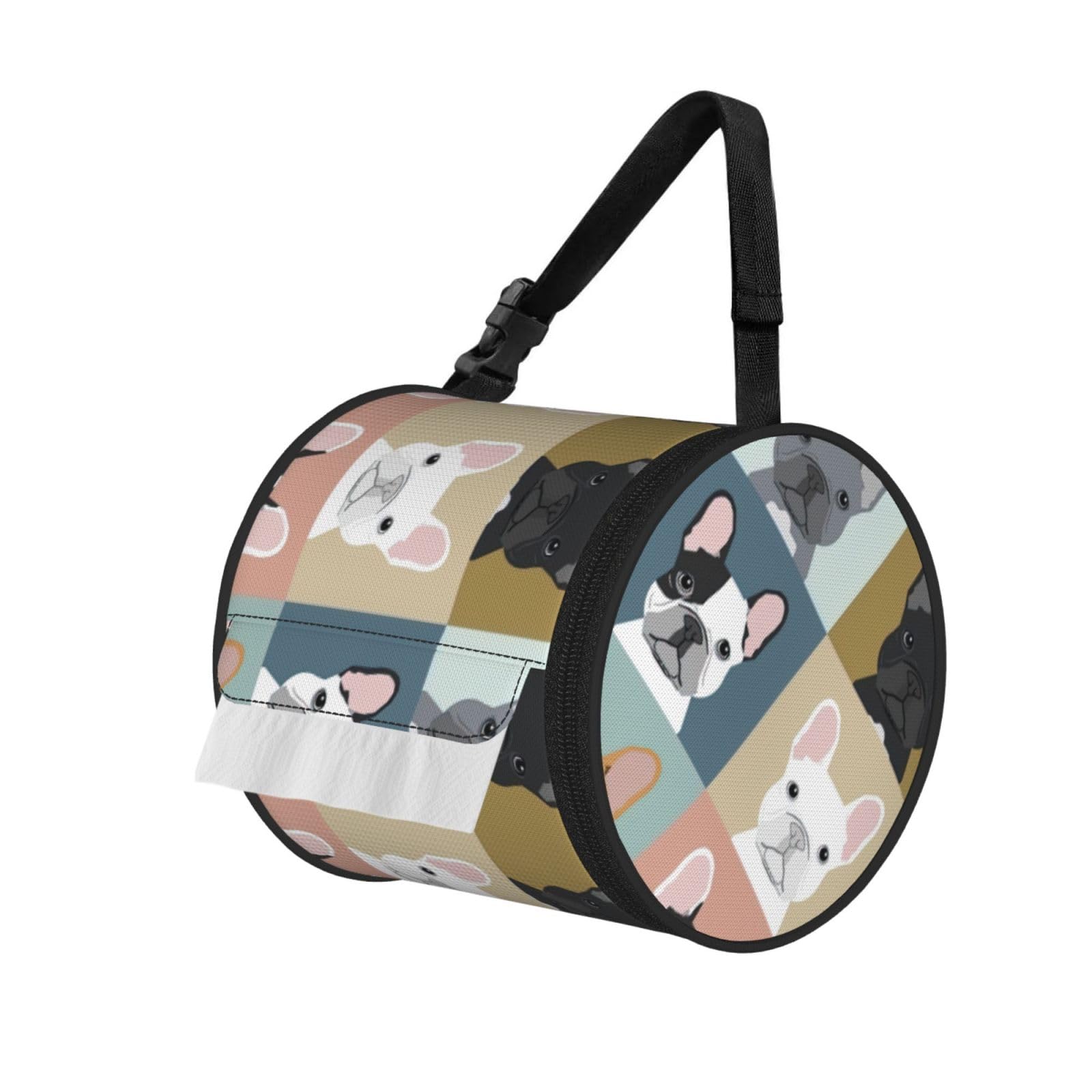 french bulldog Printed Toilet Paper Holder Bag, Adjustable Strap Roll Paper Organizer for Car Kitchen Outdoor