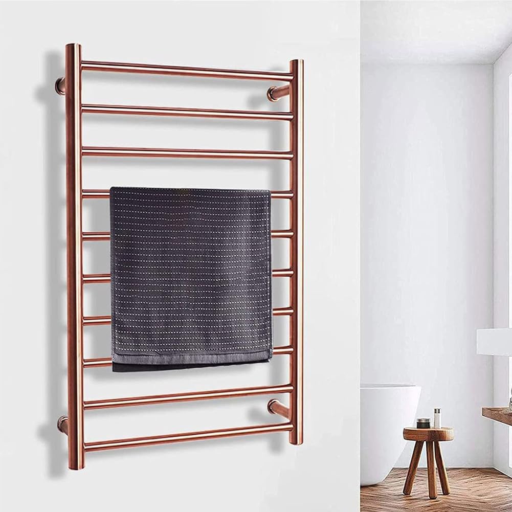 Radiador Toallero Eléctrico, Calentador de Toallas Baño de Pared 10 Bares, Secatoallas Electrico Acero Inoxidable con Temperatura Constante Inteligente,A Rose Gold,Plug In