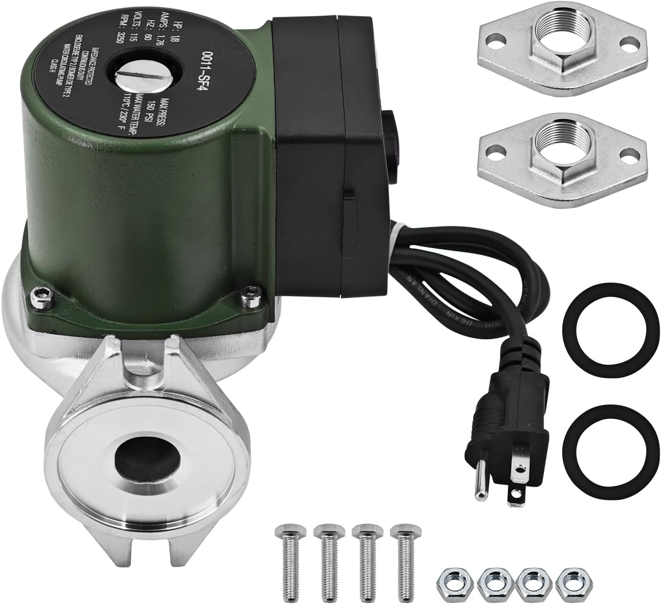 0011-SF4 Stainless Steel Cartridge Circulator Pump 1/8 HP 115V SS Circulator Water Circulating Pump with Flange Gaskets Replacement for 0011-SF4