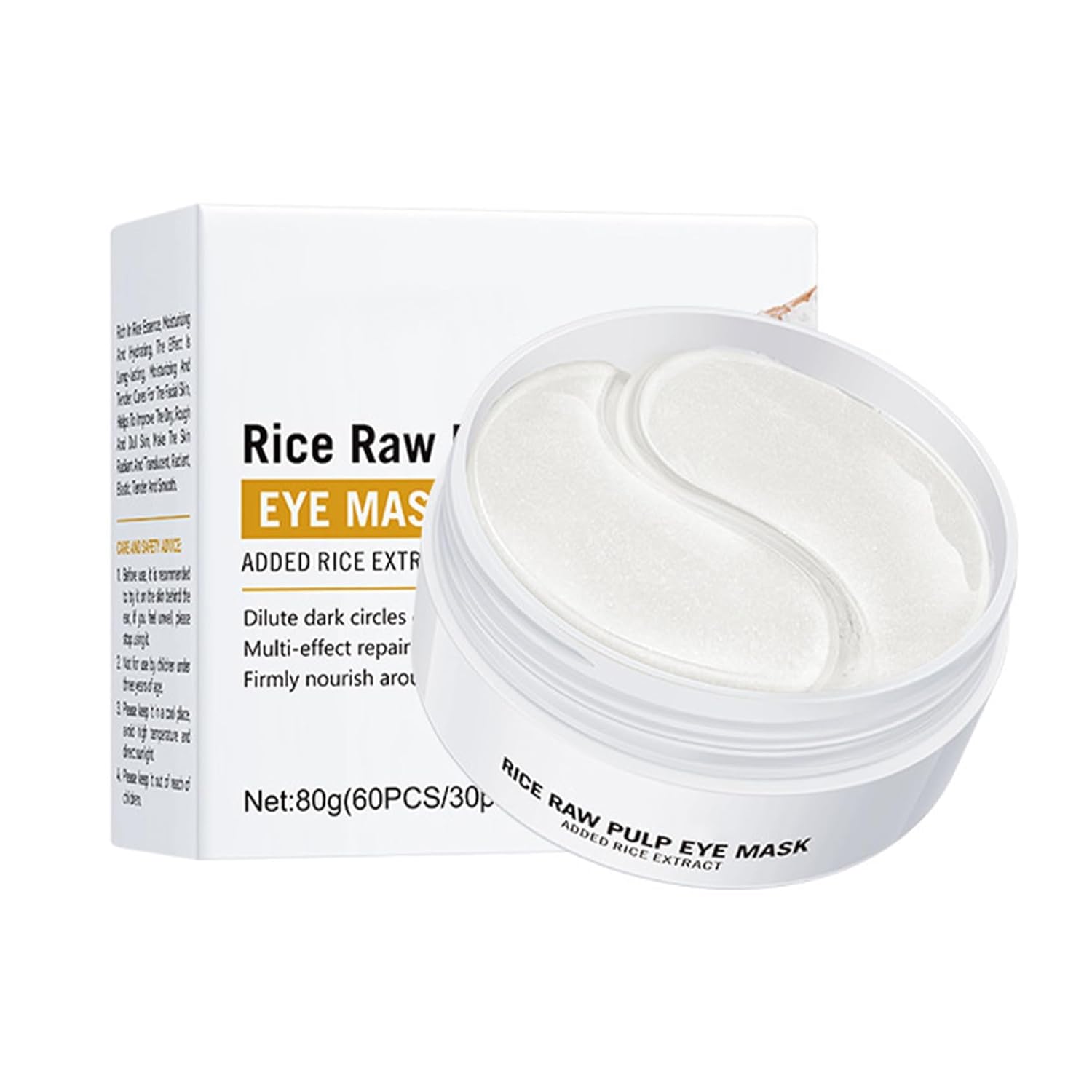 Rice Puree Under Eye Mask 60 Pieces Hydrating Brightening Smooth Texture Facial Skincare for Women 80g White One
