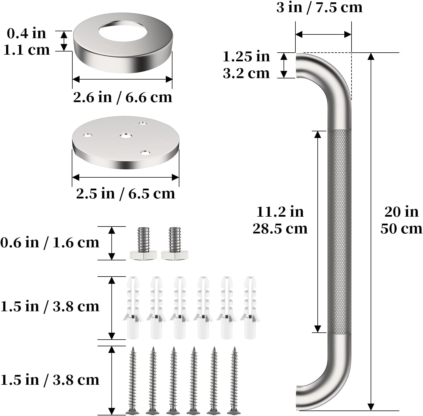 shower grab bar 20 inch, ihansee brushed nickel bathroom grab bar w/anti-slip knurled grip, stainless steel bath safety bars support handrail for senior elderly, toilet bathtub balance handle for wall brushed nickel 20 inch