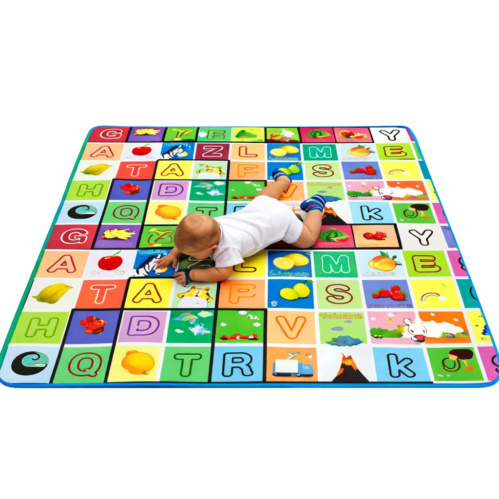 Double Sided Waterproof Baby Play Mat 6x4 Feet | Large Kids Crawling Mat with Alphabet & Cartoon Print | Soft Foldable Baby Floor Mat for Play, Learning & Activity (1 Pc)-image-38