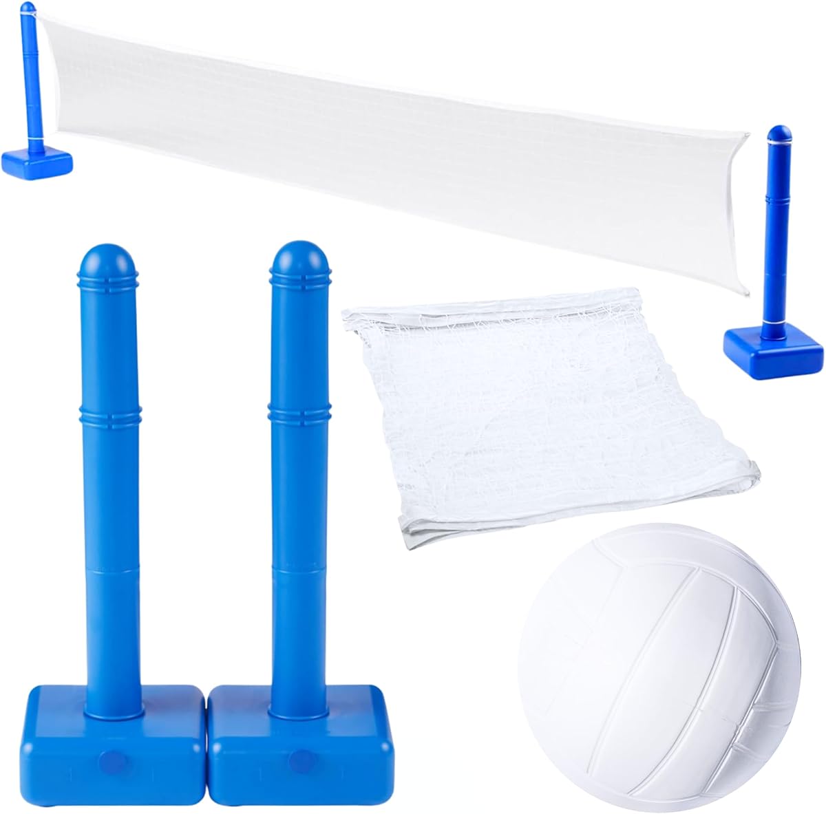 ORIGINAL Pool Volleyball Net Games Set With Ball Adjustable Up To 20 Feet Wide | For Kids & Adults | 2 Blue Water-Fill Bases | Easy Assembly Compatible W/ Outdoor & Indoor Inground Pools