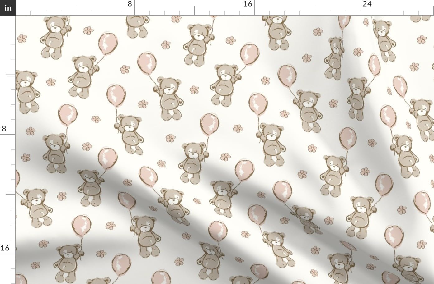 Spoonflower Fabric - Teddy Bear Pink Balloons Shower Small Scale Printed on Organic Cotton Sateen Fabric by The Yard - Sewing Quilting Apparel Home Decor