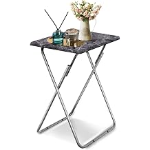 Tv Trays Folding Tv Table, Dinner Table for Eating with Sturdy Metal Frame, Small Foldable Snack Trays Table for Living Room, Couch,Sofa, Bed, No Assembly Required Black Marble