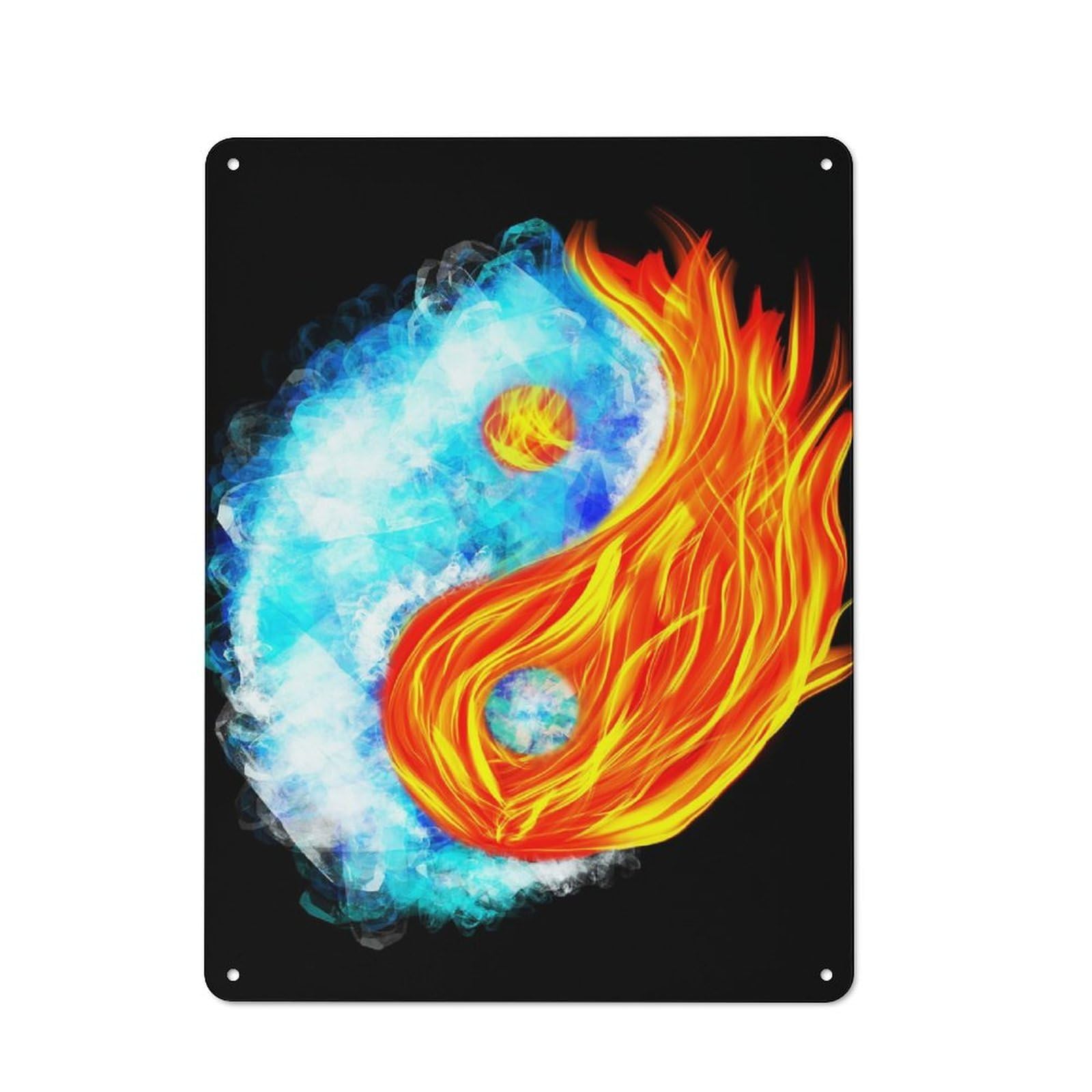 Fire And Ice Yin Yang Country Metal Wall Decor 40x30cm, Tin Wall Plaque for Cottage, Kitchen, Hallway Or Breakfast Nook