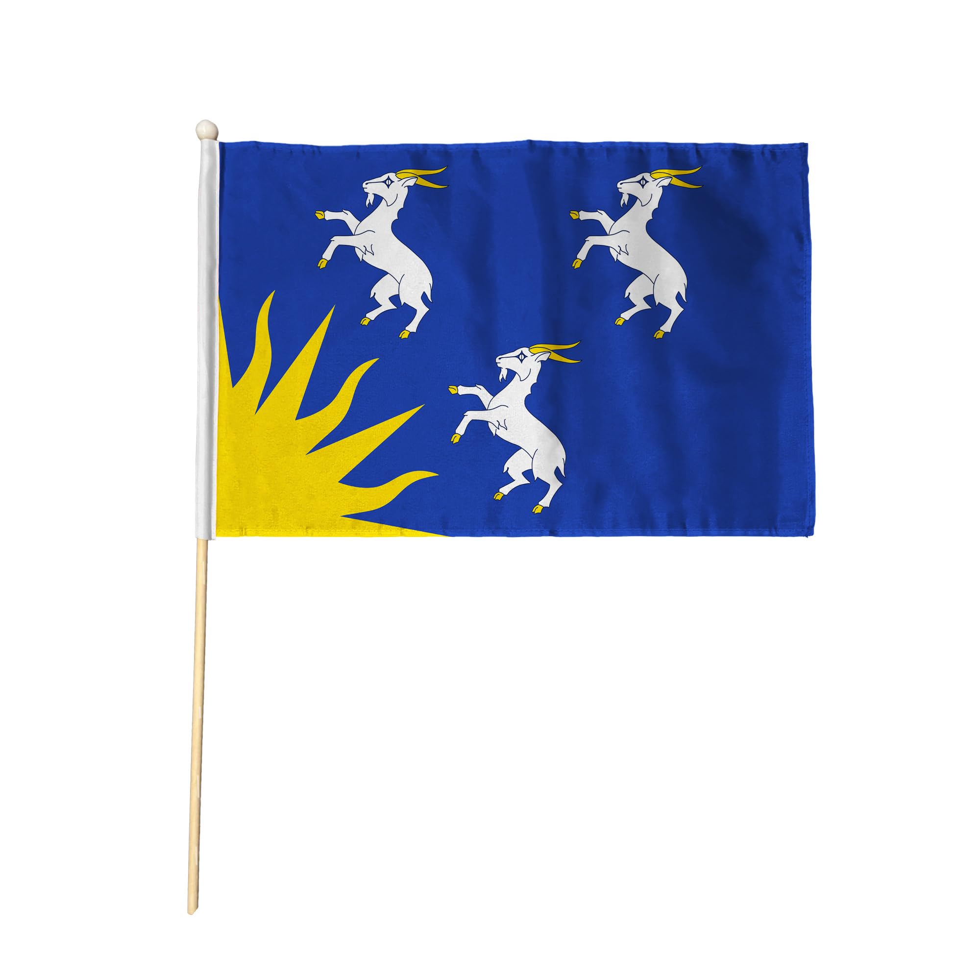Flagtex Merionethshire Pack of 12 Hand Waving Flag (9x6 Inch) - Premium Wooden Stick Hand Flag 9x6 Inch Natural Wood Pole Welsh Historic County Flag Events Parades