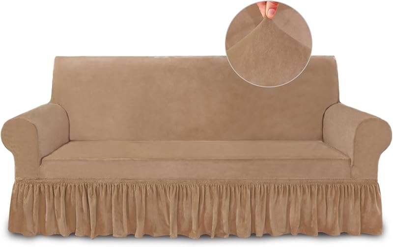 NICEEC Coffee Couch Covers for Sofa Cover Universal Slipcovers with Skirt | Ruffle Couch Slipcover,High Stretch Spandex,Fitted,Super Soft,Machine Washable,Living Room,1 Piece Furniture Sofa Protector