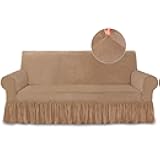 NICEEC Sofa Cover Super Soft 1-Piece Light Coffee Sofa Slipcover for Sofas Stretch Universal Spandex Couch Covers for Living Room Easy Fit Washable Furniture Sofa Protector with Skirt