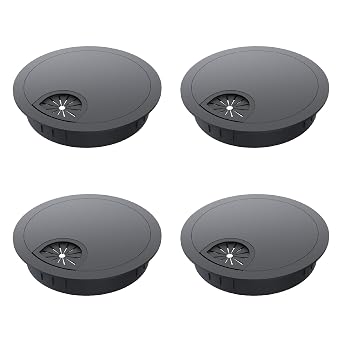 4 Pack Desk Grommet 2 Inch 50mm, Zinc Alloy Computer Desk Wire Hole Cover, Office Desktop Cord Cable Hole Metal Ring, Black