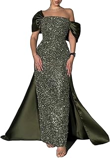 Olive Green Crystal Sequined Off Shoulder Mermaid Prom Dress Celebrity Evening Dress