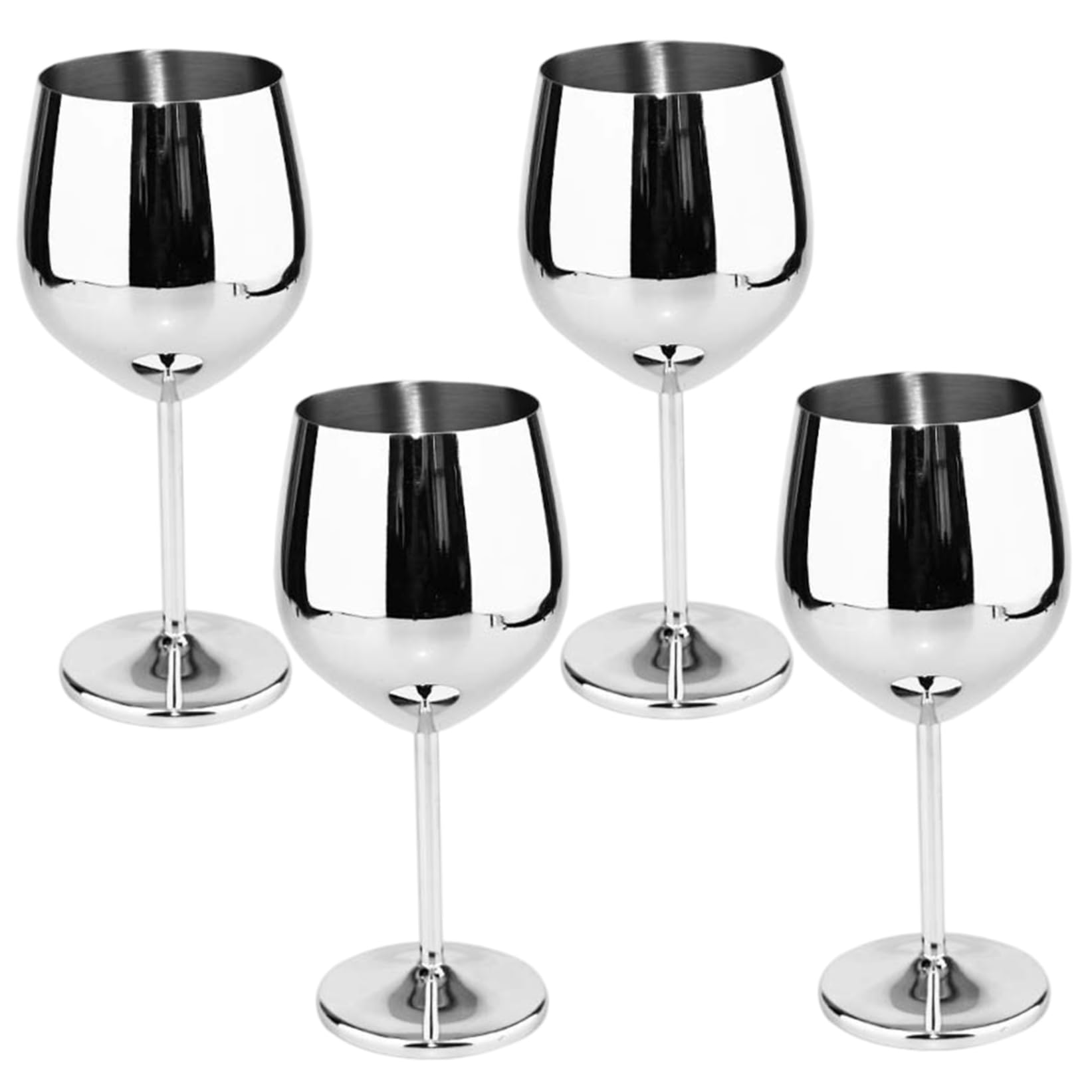 Weinglas aus Edelstahl, 4 Stück, 500 ml, ohne Stiel, Weinglas, U-förmig, Dickbauch, rostfrei, unzerbrechlich, elegant, modern, tragbar, Metallbecher mit Stielen für Zuhause, Reisen, Trinkbecher