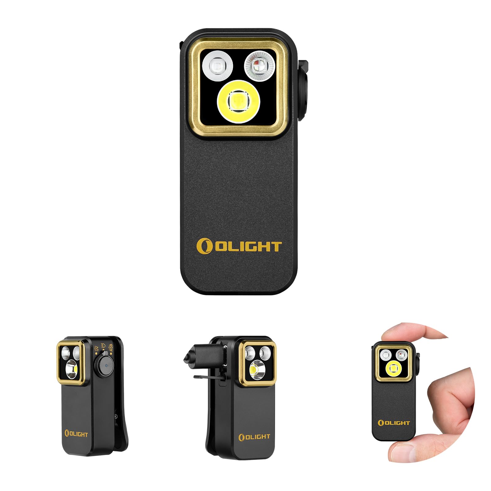 OLIGHT Oclip Pro S EDC Flashlight Clip-on Light, 600 Lumens Type-C Rechargeable with White LED, UV and RGB, Magnetic Flash Lights for Working, Signaling, Inspection and Outdoor Use (Black)