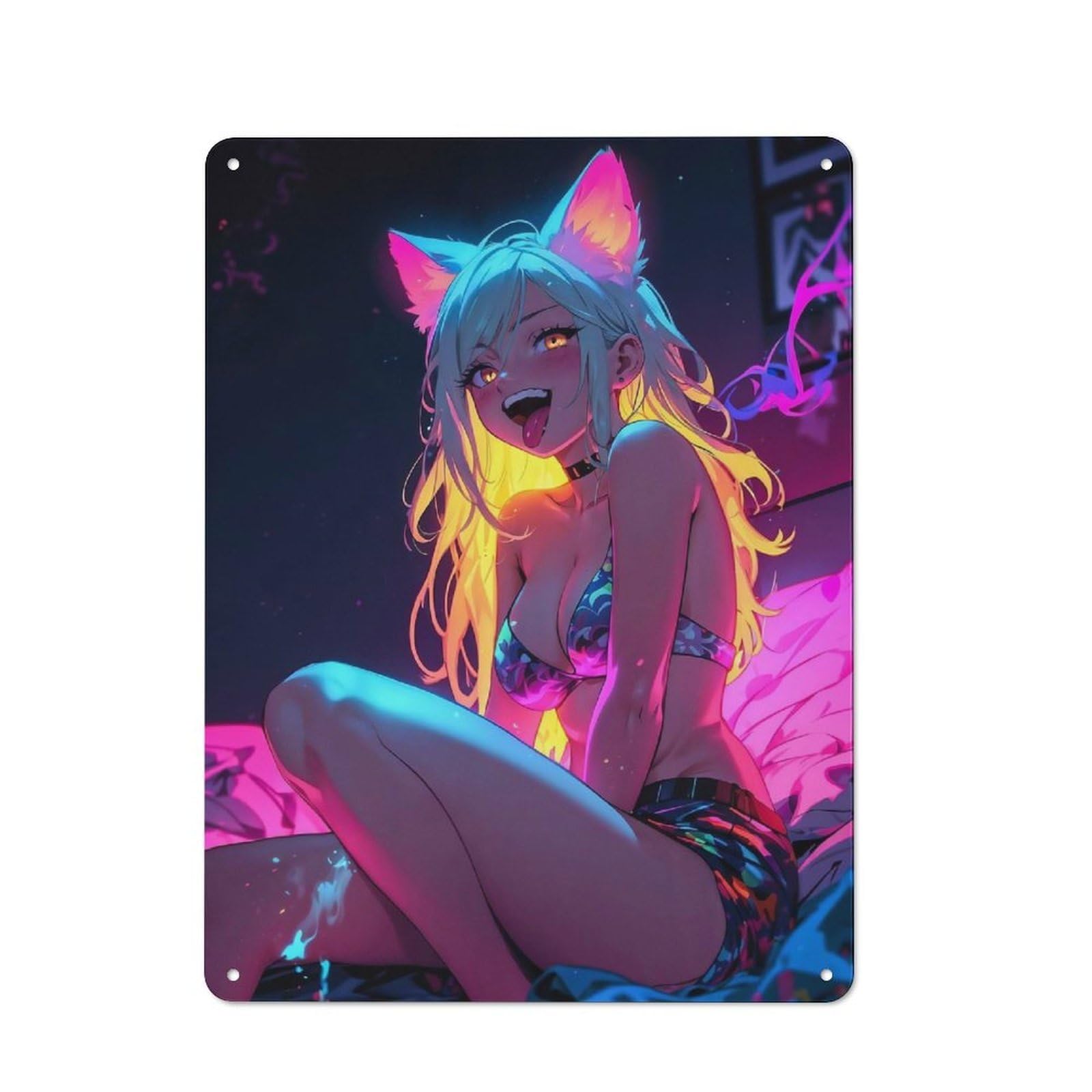 Junmoney Girls Style Neko Pleasure In Bed Rustic Tin Sign 40X30cm For Man Cave Or Games Room, A Decorative Gift For A Newly Furnished Man Cave And Games Room