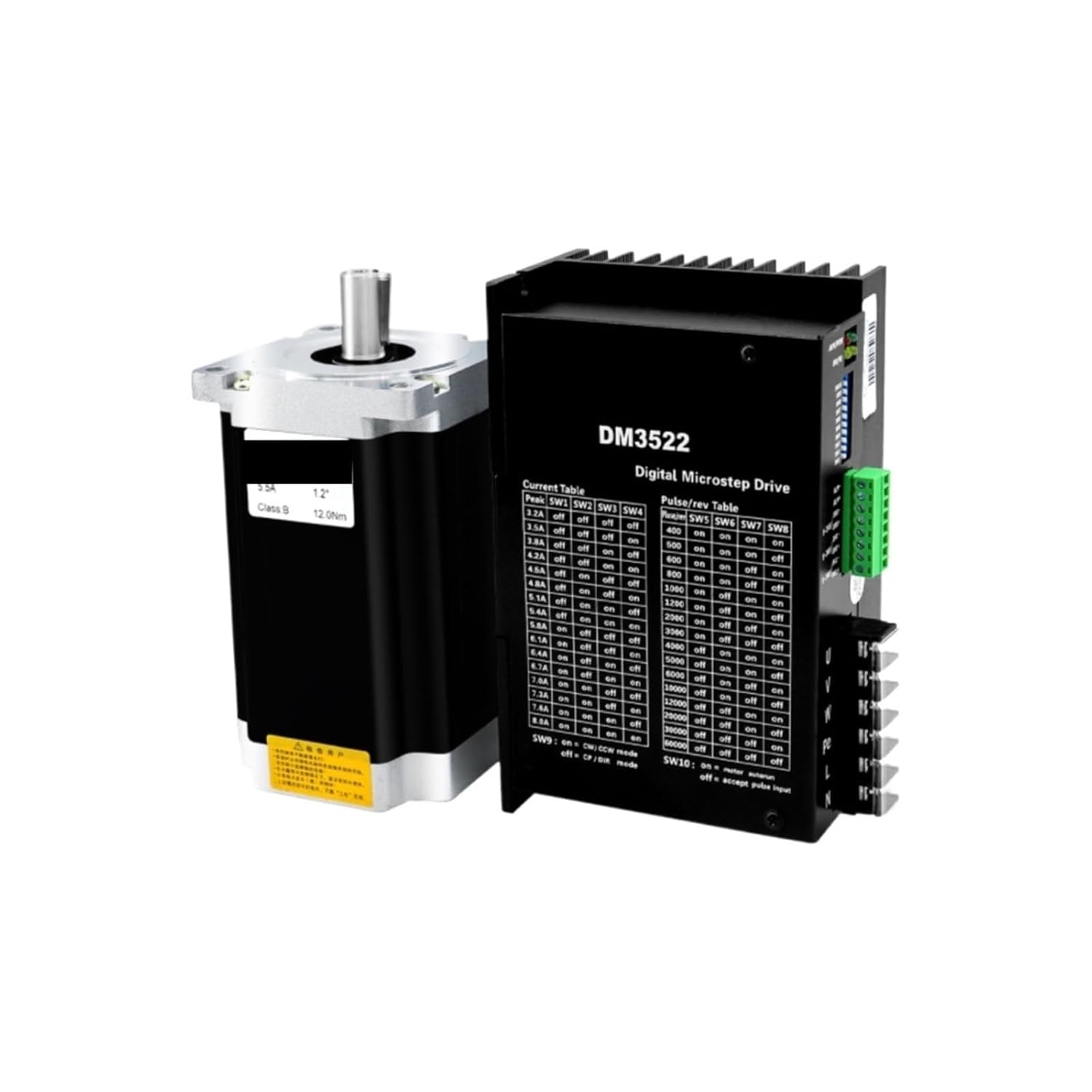Asynchronous Motor 3 Phase NEMA34 Stepper 86BYG350B 4Nm / 86BYG350C 6Nm 86BYG350D 8Nm 86BYG350E 12Nm + Driver DM3522 AC 110-240V(4Nm with Brake)