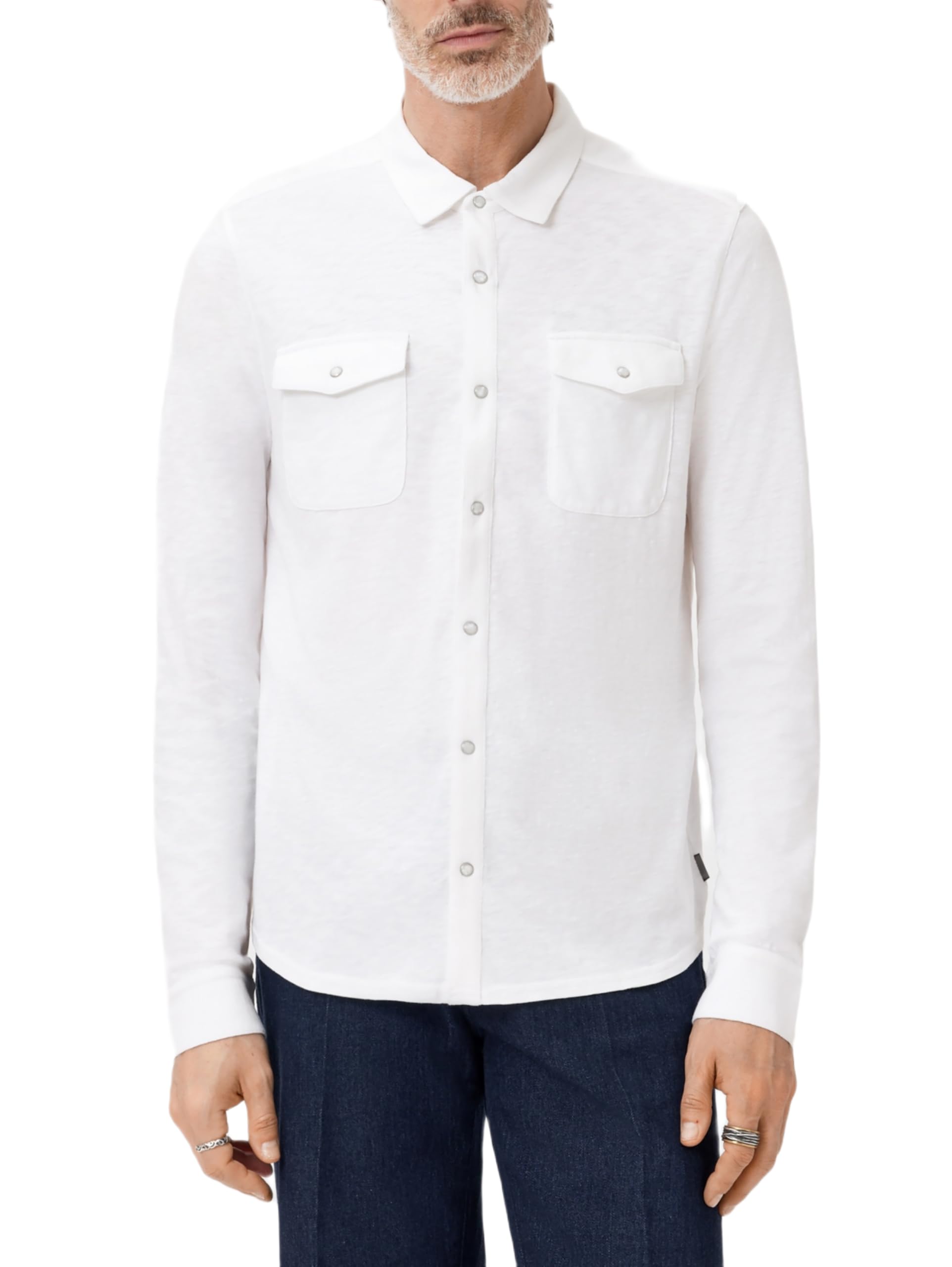 John Varvatos Men's Arvon Western Shirt, White, Medium