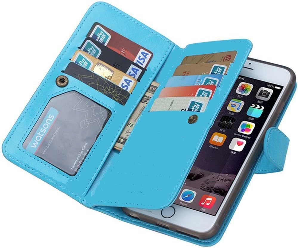 iPhone 8Plus iPhone 7Plus Wallet Case,Valentoria Leather Wallet Case Magnetic Detachable Slim Back Cover Card Holder Wrist Strap(iPhone 7 Plus,Turquoise)